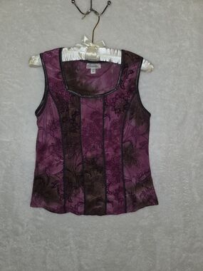 Dressbarn Y2k Womens Velvet Burnout Whimsey Goth Pink Floral Lace Tank Top Sz Sm